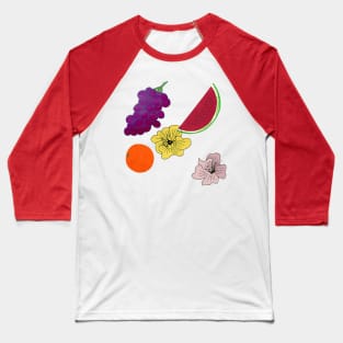 Fruits on Yellow Baseball T-Shirt